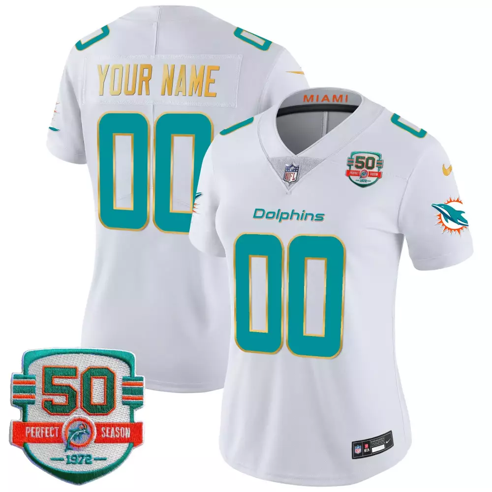 white women miami dolphins 50th 1972 perfect season patch vapor custom jersey all stitched
