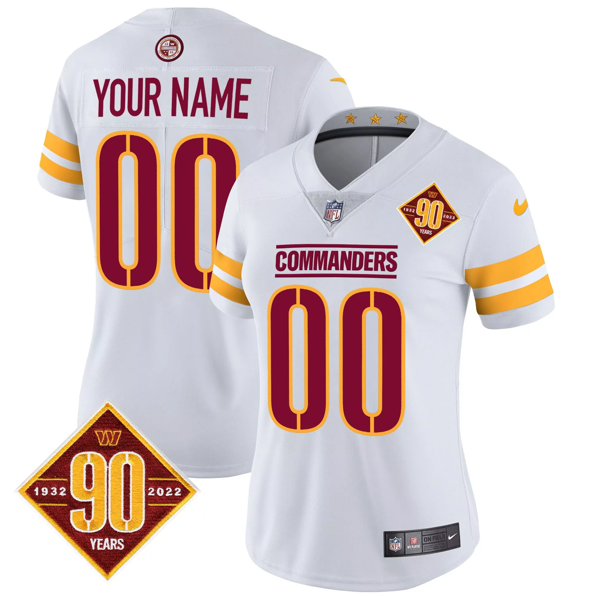 white women washington commanders 90th anniversary patch vapor custom jersey v2 all stitched