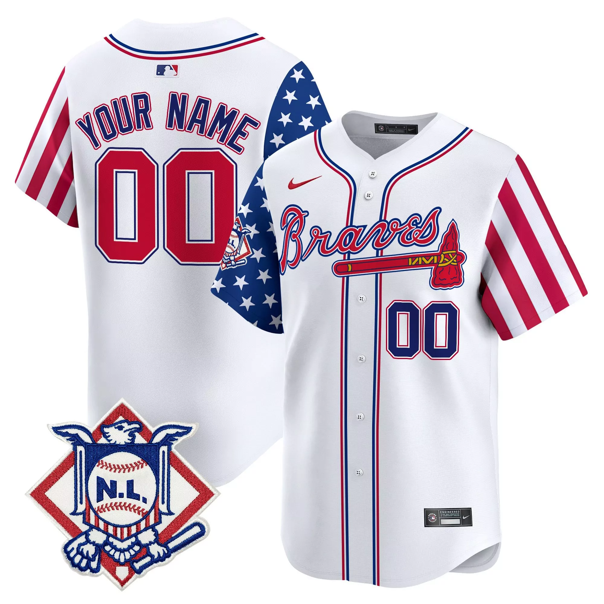 white youth atlanta braves 2024 fourth of july vapor premier limited custom jersey v2 all stitched