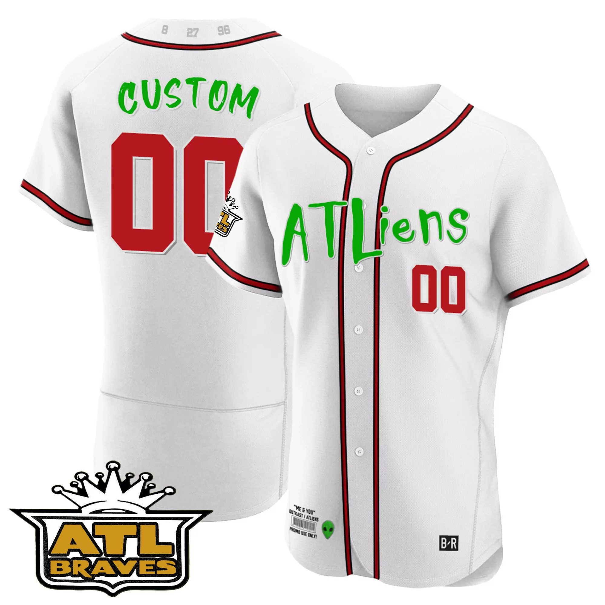 white youth atlanta braves atliens atl patch flex base custom jersey all stitched