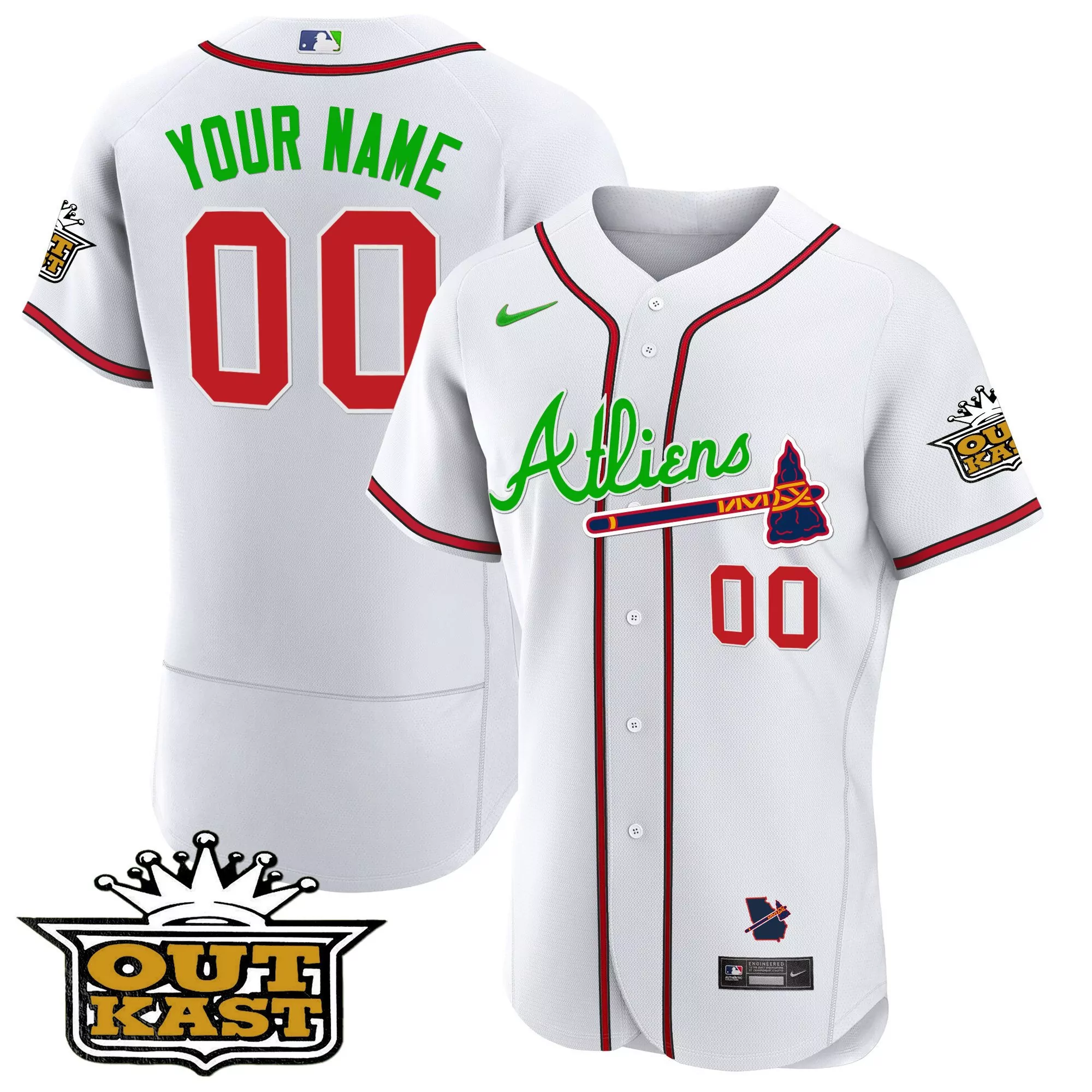 white youth atlanta braves atliens atl patch flex base custom jersey all stitched