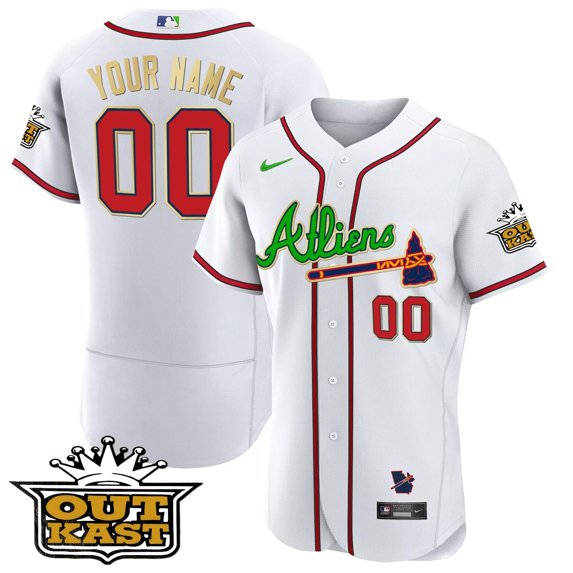 white youth atlanta braves atliens atl patch flex base custom jersey all stitched
