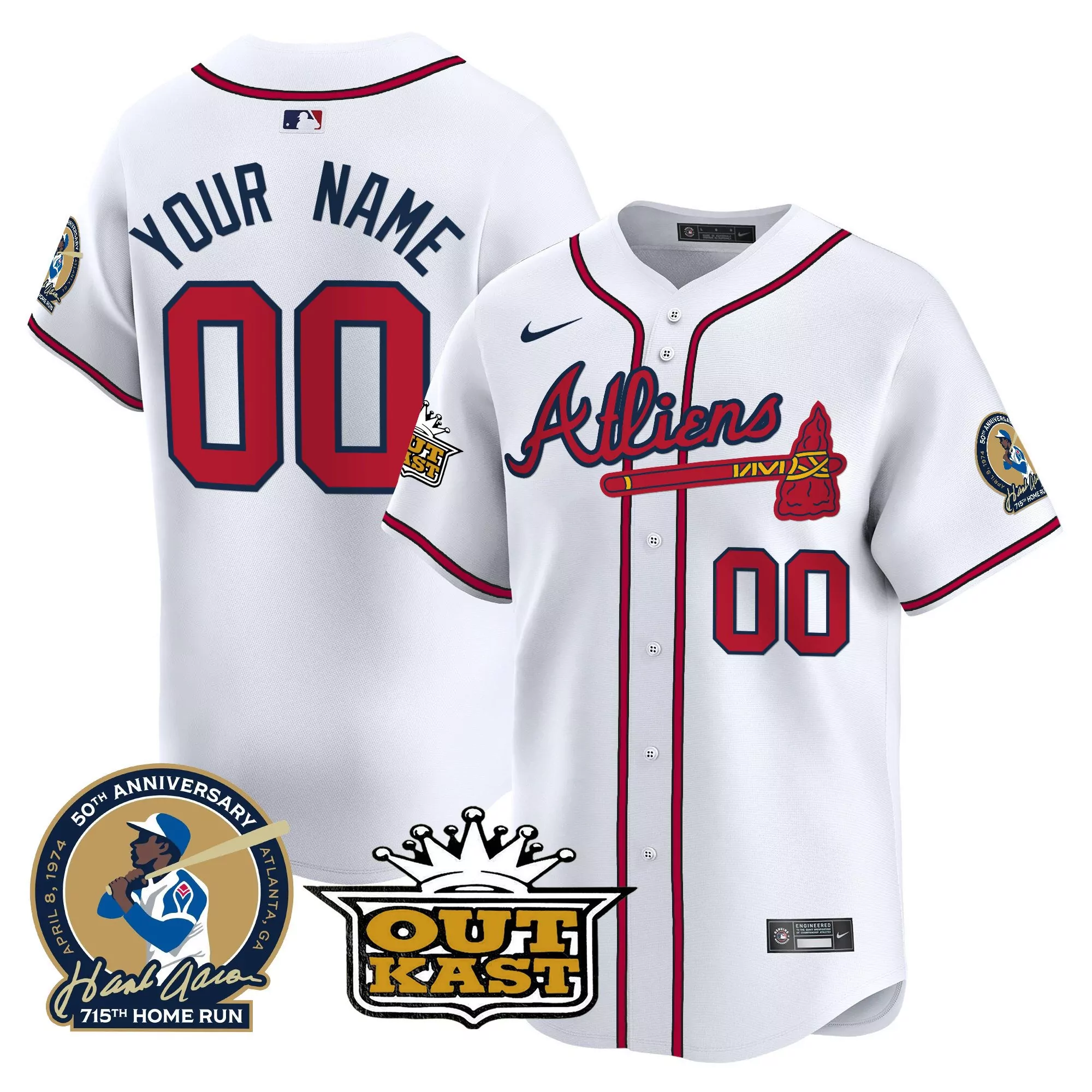 white youth atlanta braves atliens hank aaron patch vapor premier limited custom jersey all stitched