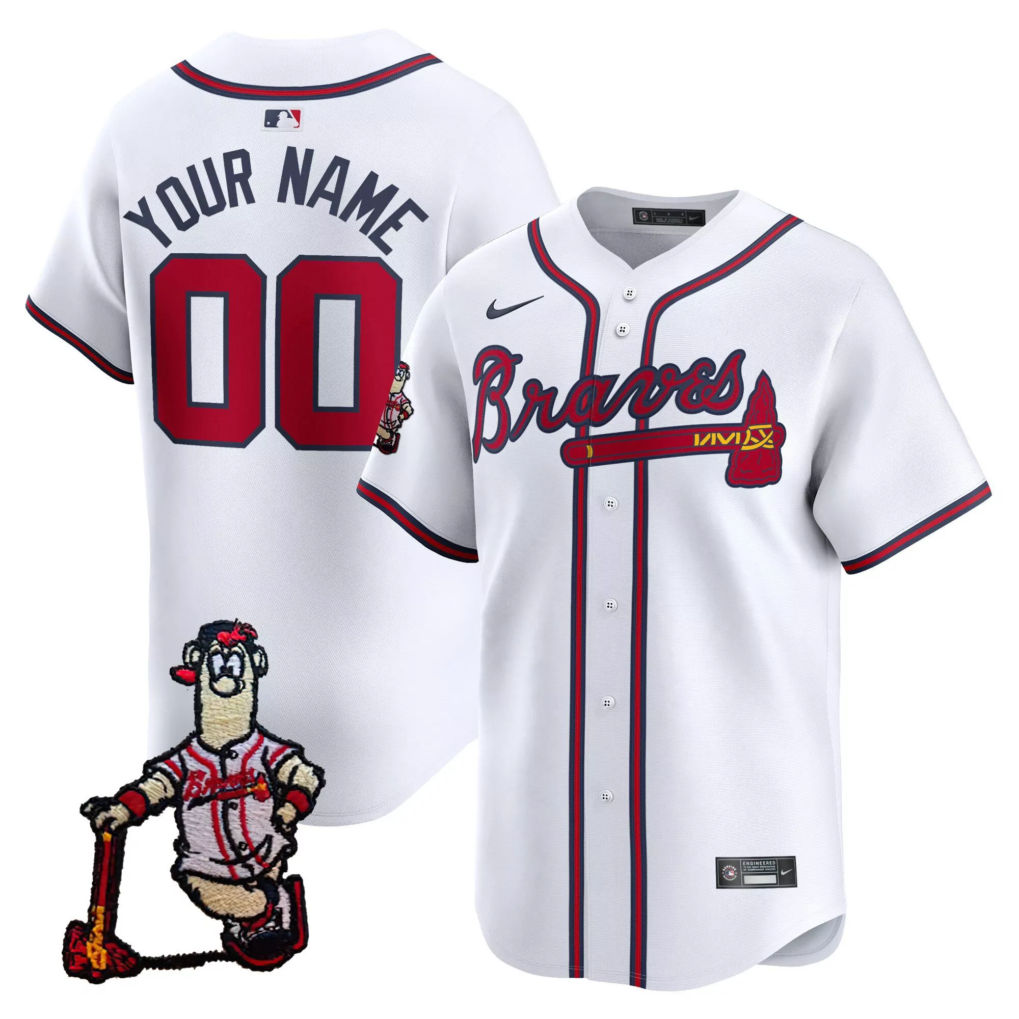 white youth atlanta braves blooper patch vapor premier limited custom jersey all stitched