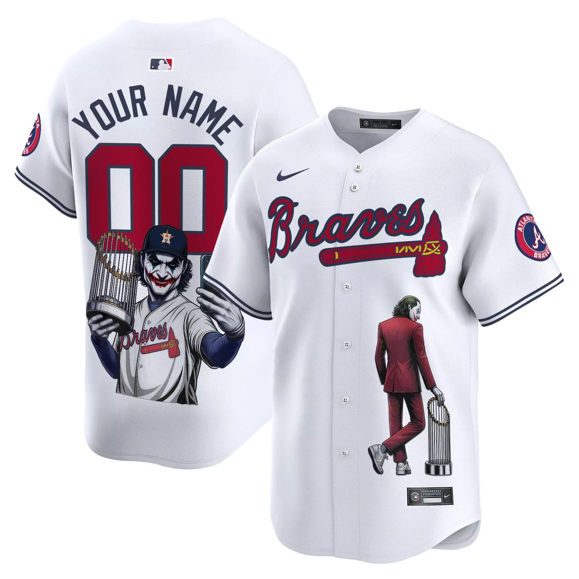 white youth atlanta braves joker vapor premier limited custom jersey printed