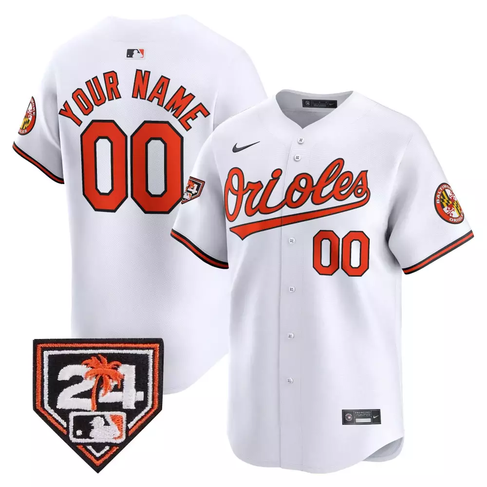 white youth baltimore orioles 2024 spring training patch vapor premier limited custom jersey all stitched