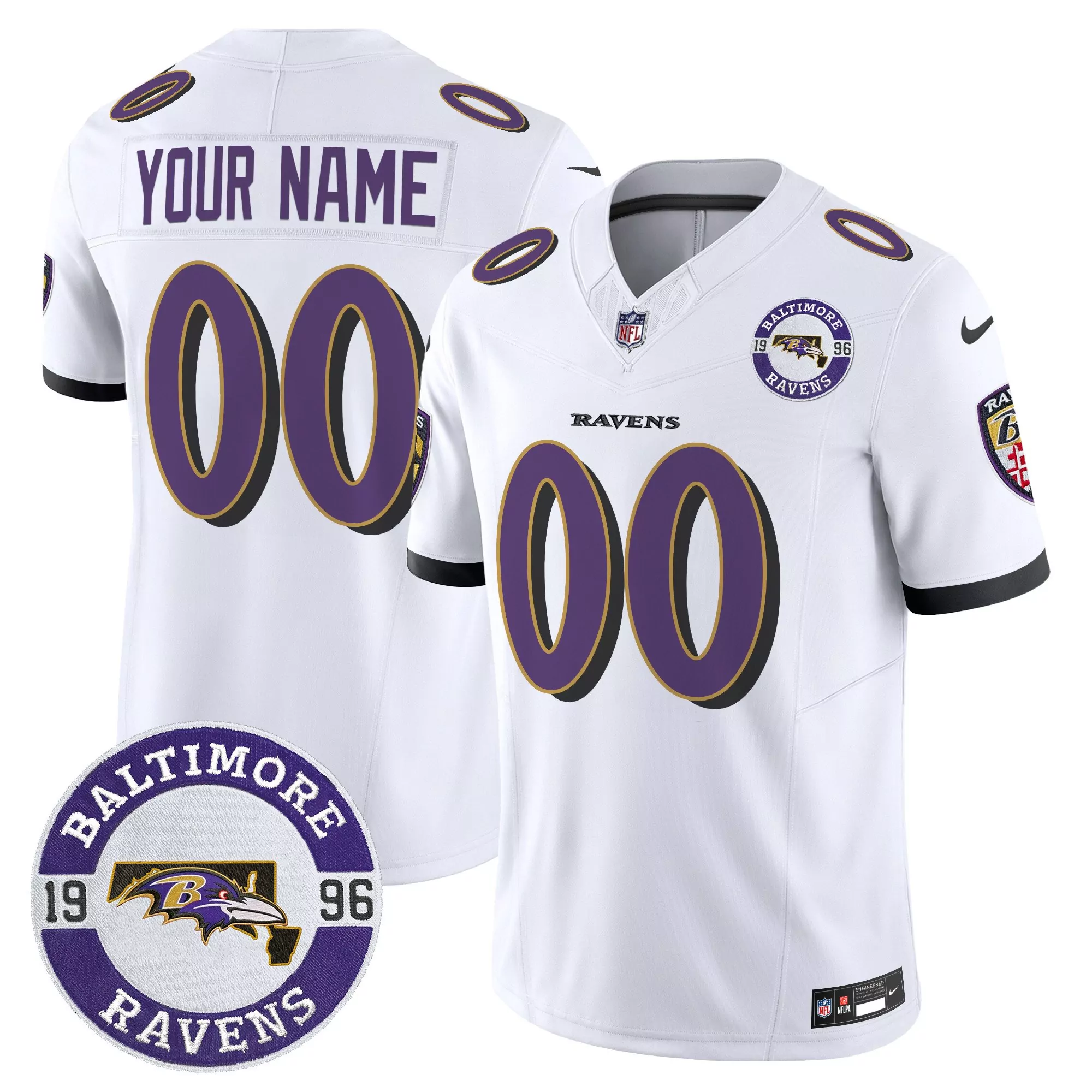 white youth baltimore ravens 2024 maryland flag vapor limited custom jersey v2 all stitched