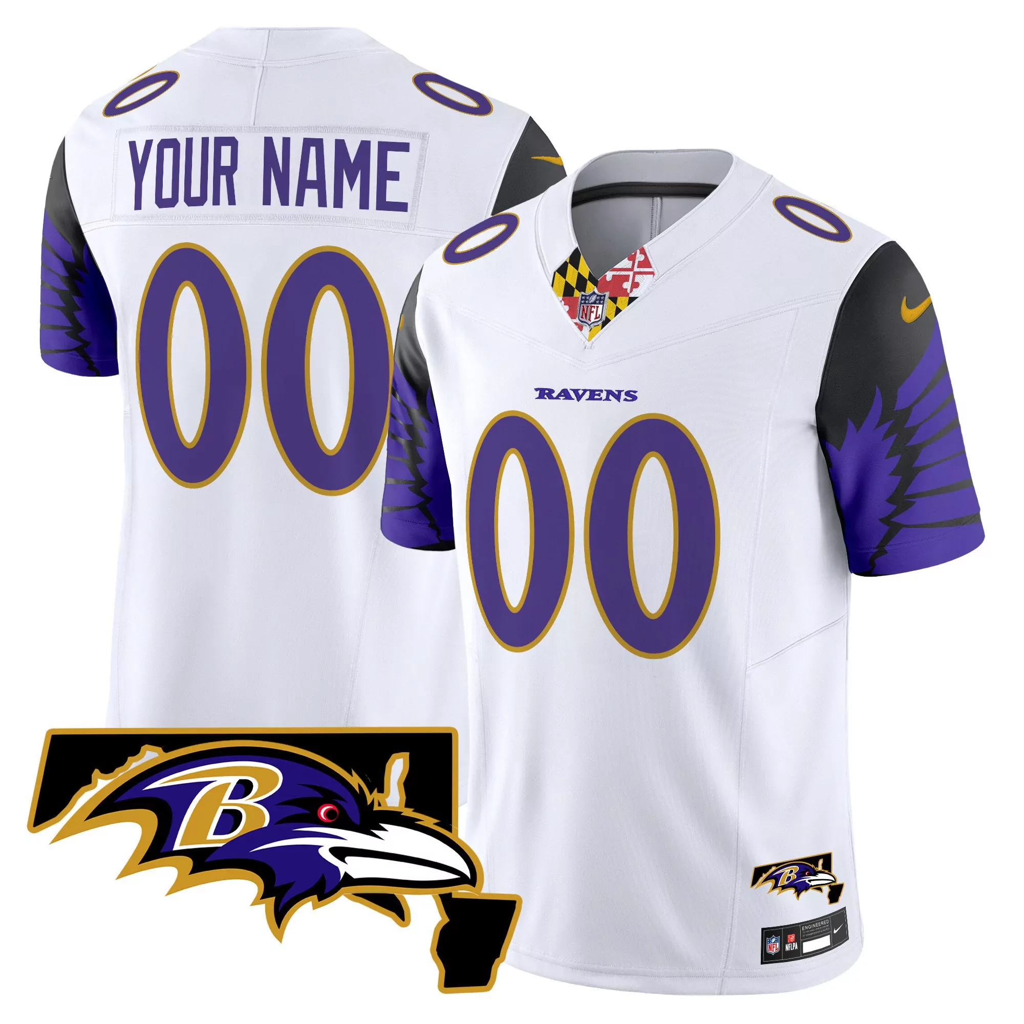 white youth baltimore ravens maryland patch vapor limited custom jersey all stitched