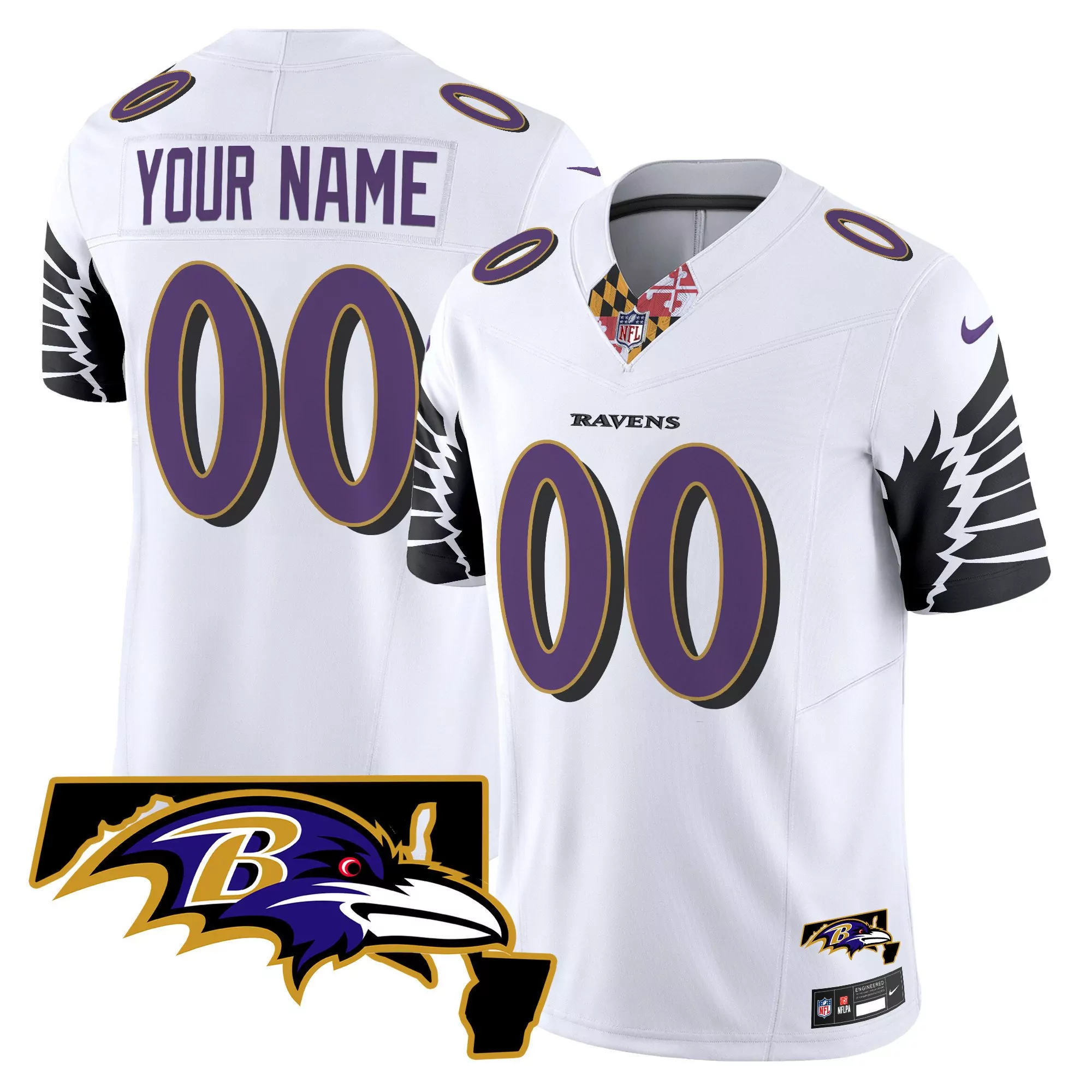 white youth baltimore ravens maryland patch vapor limited custom jersey all stitched