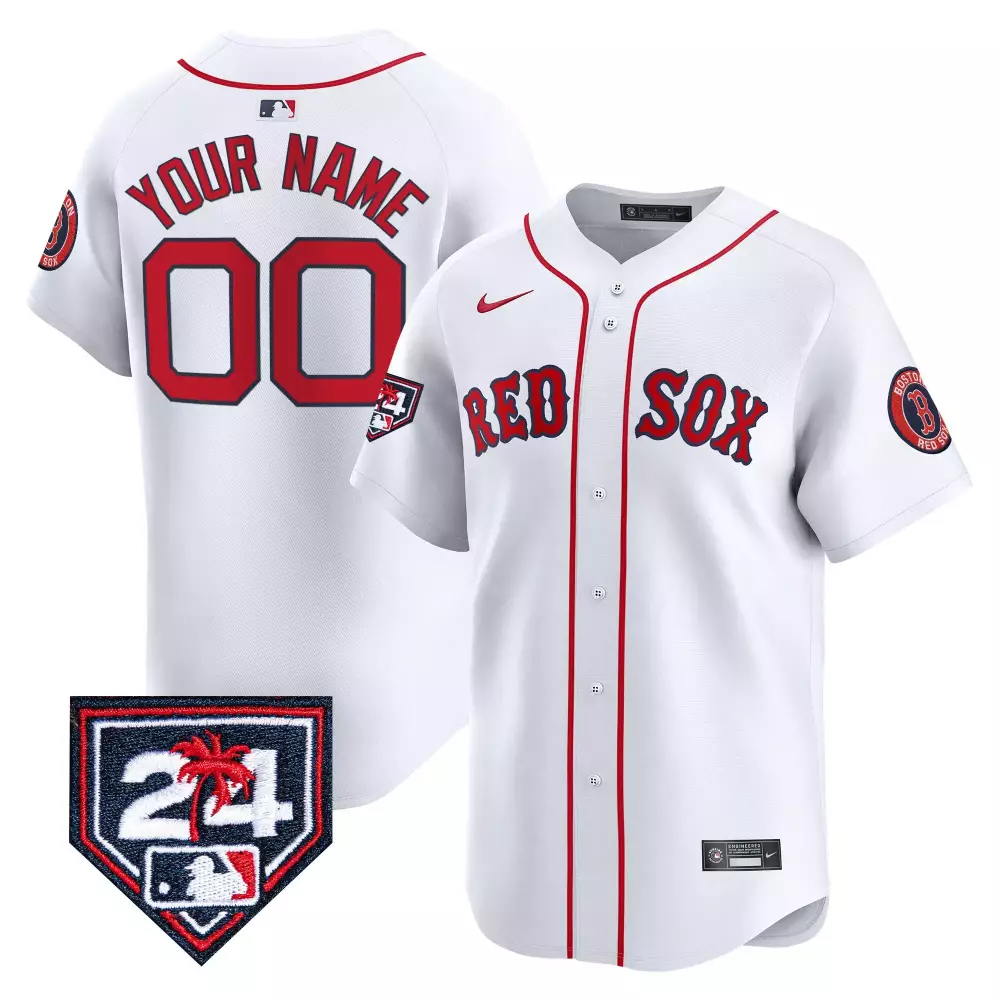 white youth boston red sox 2024 spring training patch vapor premier limited custom jersey all stitched