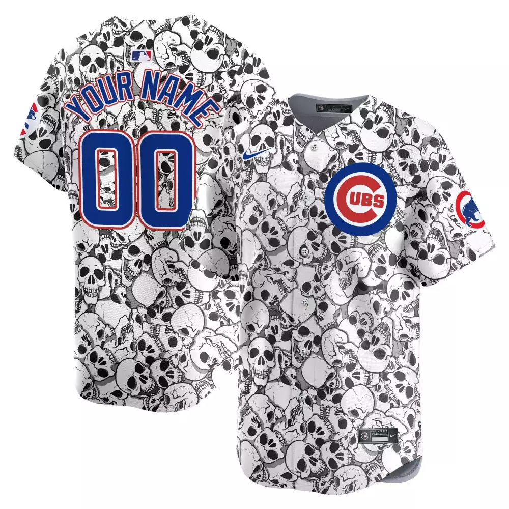 white youth chicago cubs halloween skull pile vapor premier limited custom jersey printed