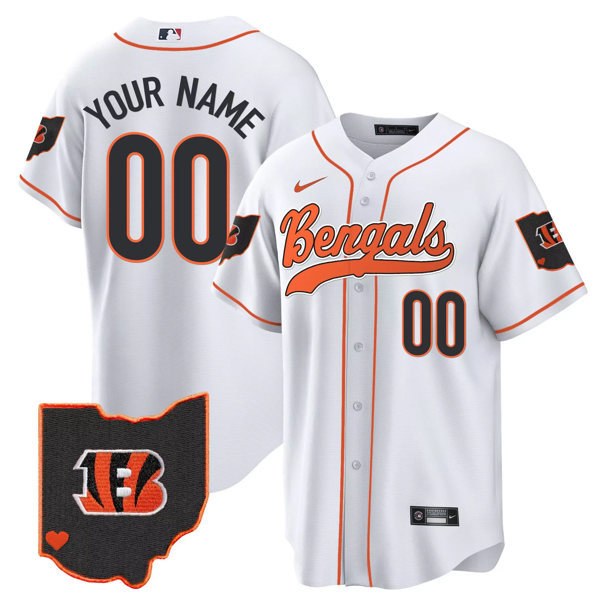 white youth cincinnati bengals ohio patch baseball custom jersey all stitched