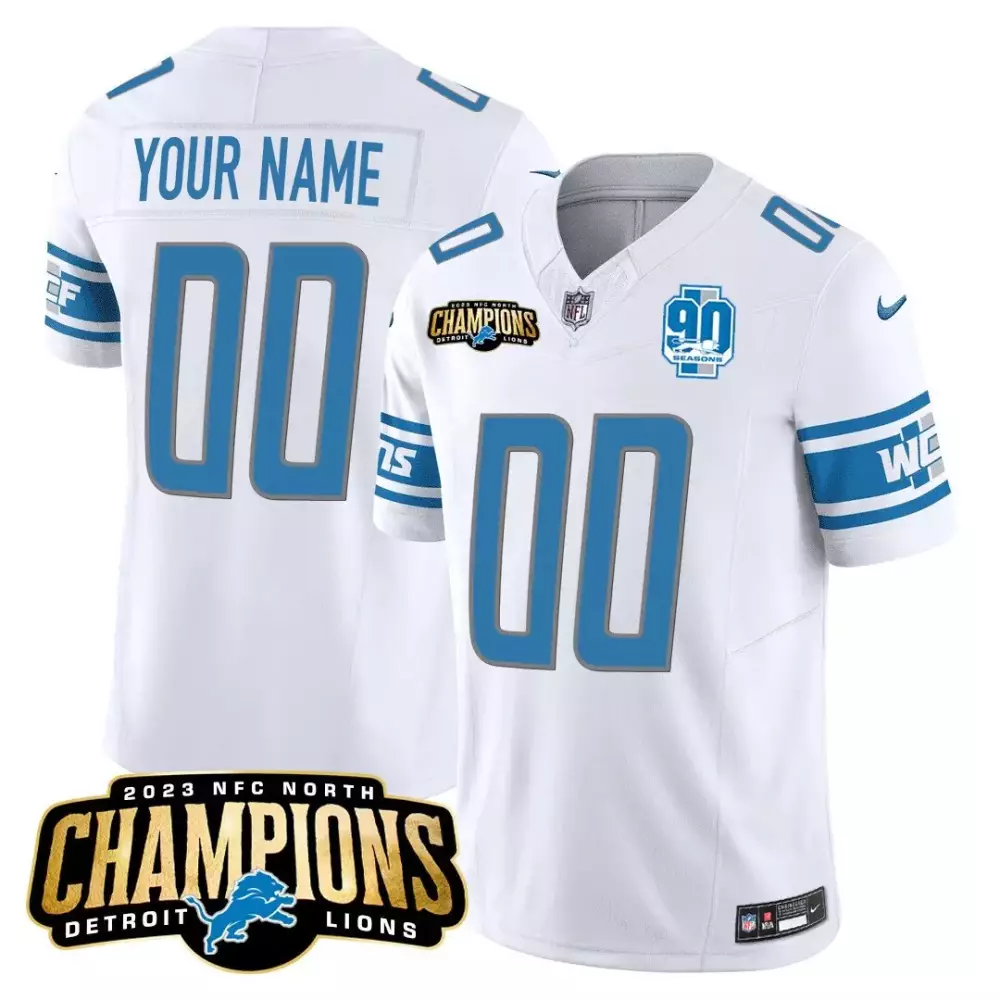 white youth detroit lions 2023 nfc north champions patch vapor custom jersey v2 all stitched