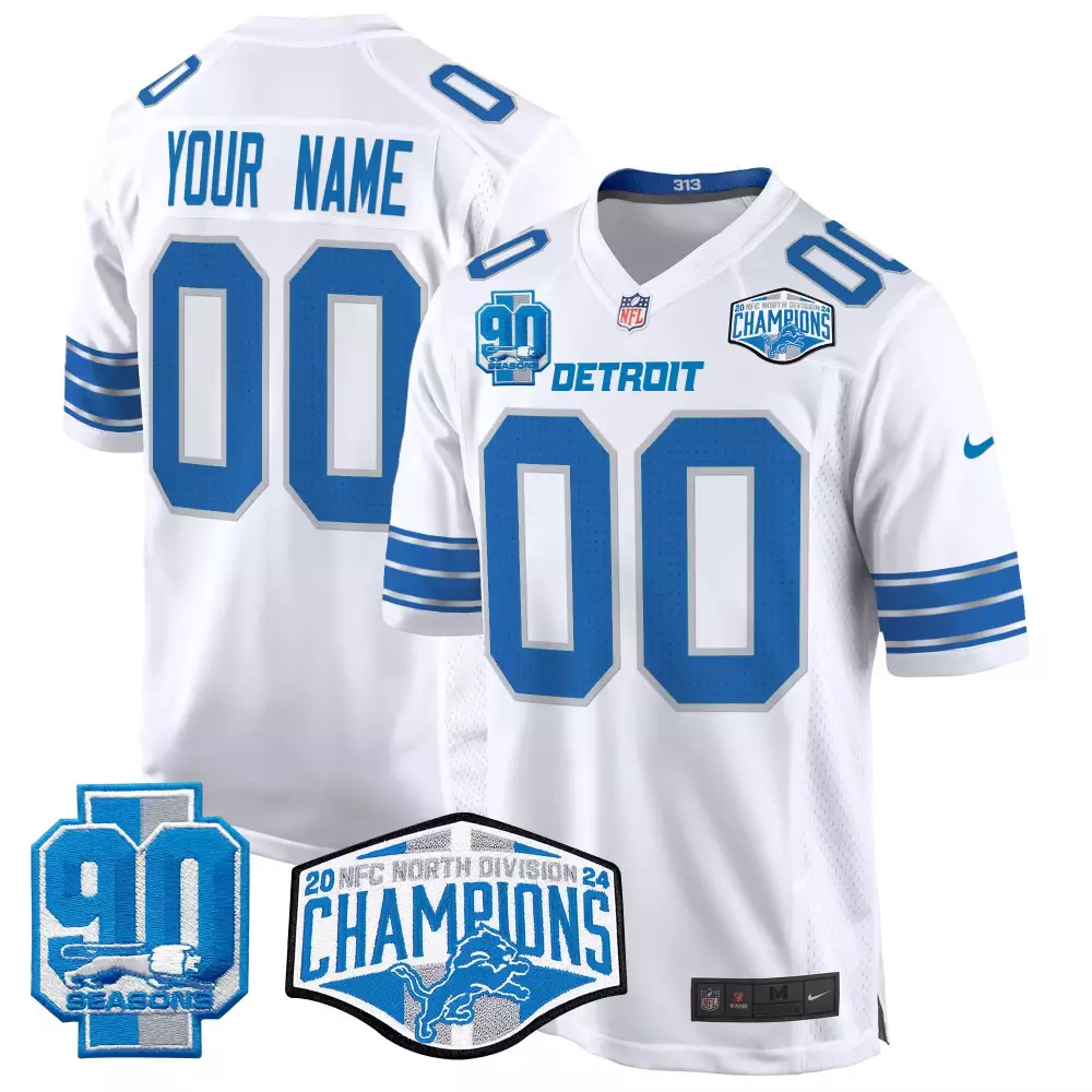 white youth detroit lions 2024 nfc north division champions patch game custom jersey all stitched