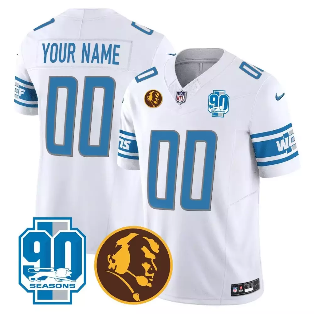 white youth detroit lions 2024 vapor limited custom jersey est 1934 patch all stitched