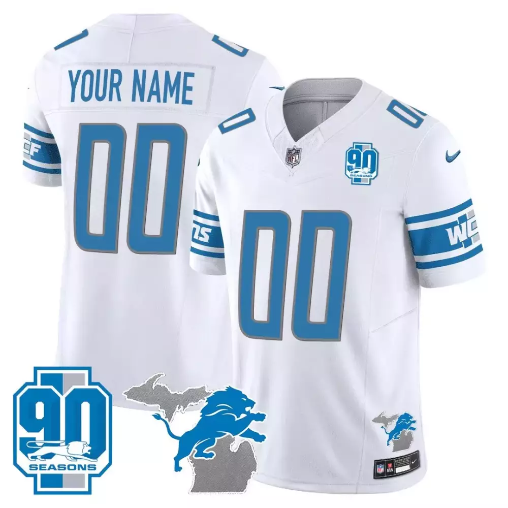 white youth detroit lions 2024 vapor limited custom jersey est 1934 patch all stitched