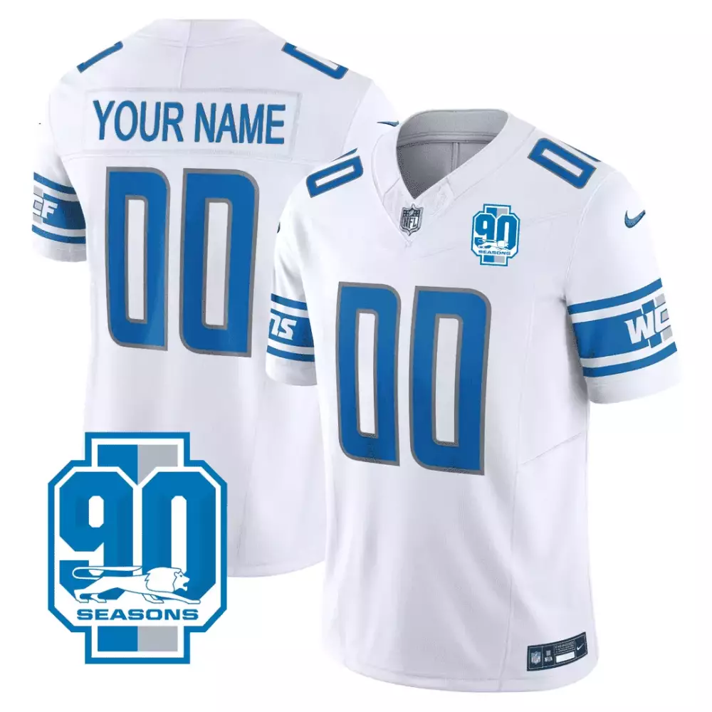 white youth detroit lions 90th year patch custom jersey all stitched