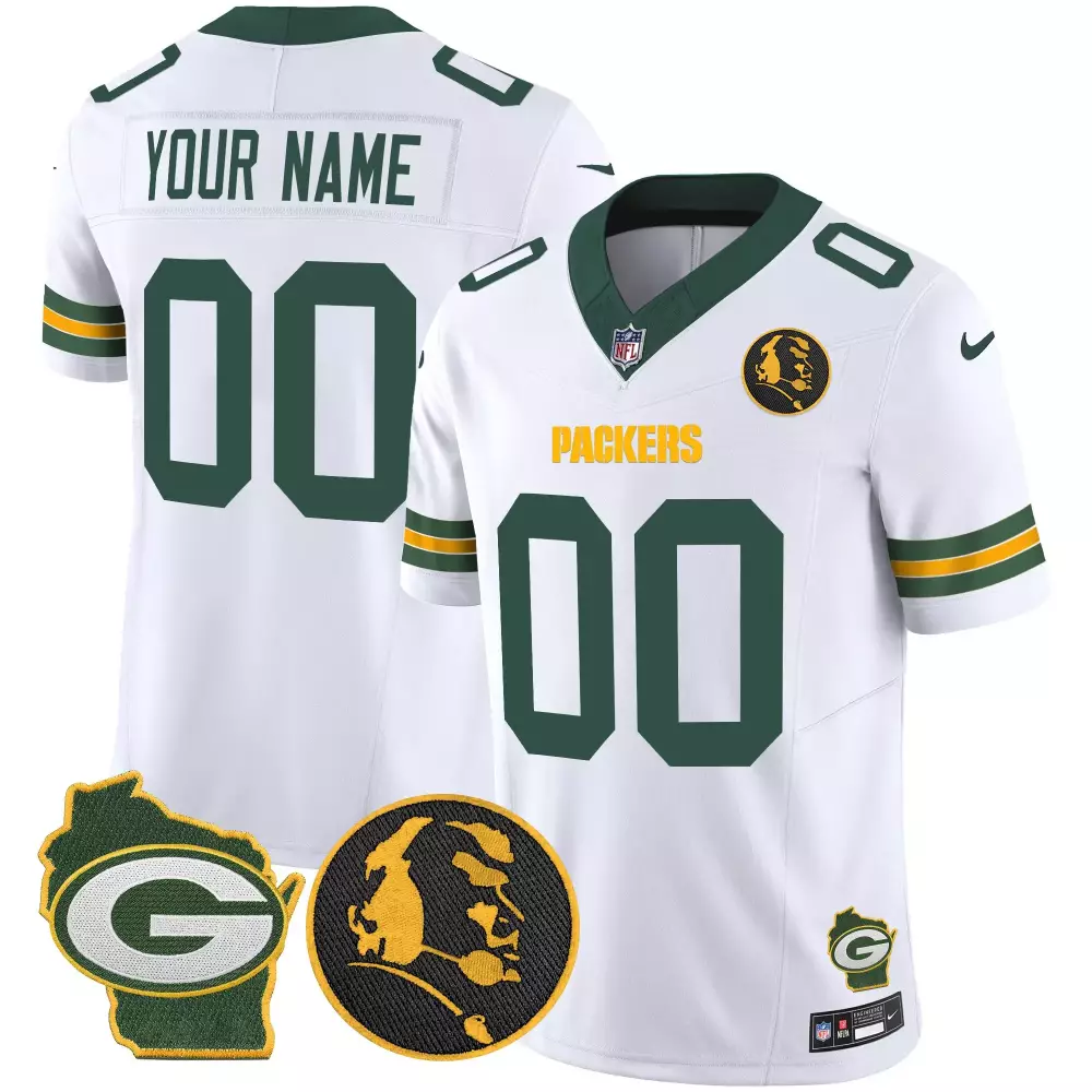 Green Bay Packers Youth John Madden Home Patch Game Custom Jersey | Stitched White Fan Gear | For Men, Women & Youth