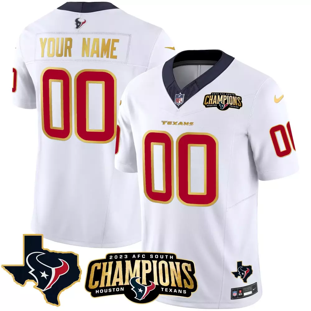 white youth houston texans 2023 afc south champions patch gold trim vapor custom jersey all stitched