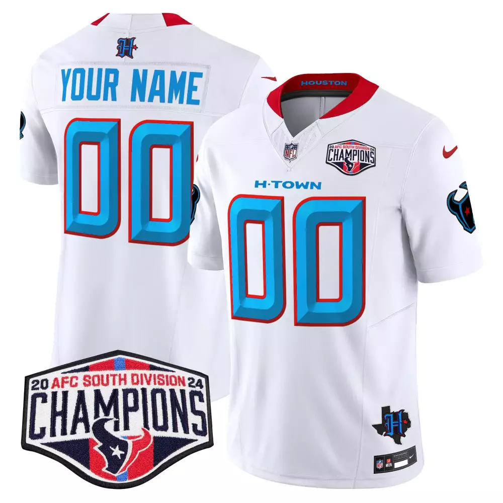 white youth houston texans 2023 afc south champions patch gold trim vapor custom jersey all stitched
