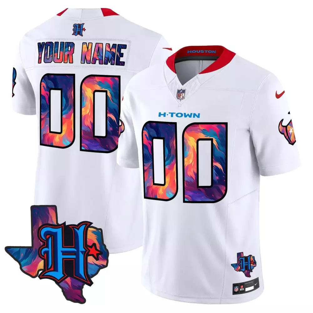 white youth houston texans 2023 afc south champions patch gold trim vapor custom jersey all stitched