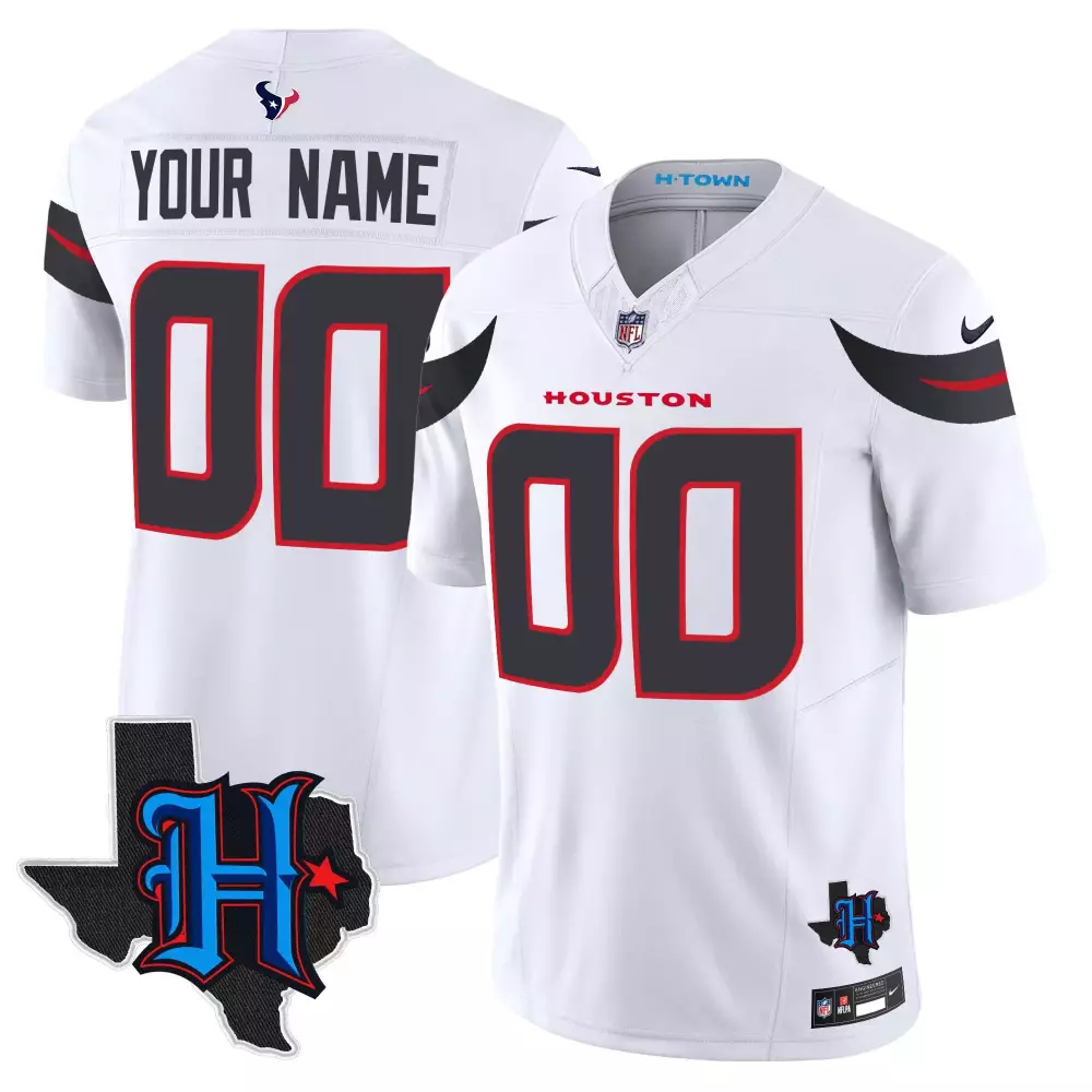 white youth houston texans 2024 texas patch vapor limited custom jersey all stitched
