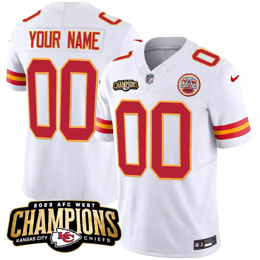 Kansas City Chiefs 2023 AFC West Champions Patch Vapor Limited Custom Jersey V2 | All Stitched Fan Gear | For Men, Women & Youth