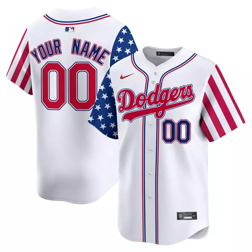 Youth White Dodgers 2024 Independence Day Vapor Premier Limited Custom Jersey V2 | All Stitched Fan Gear | For Men, Women & Youth