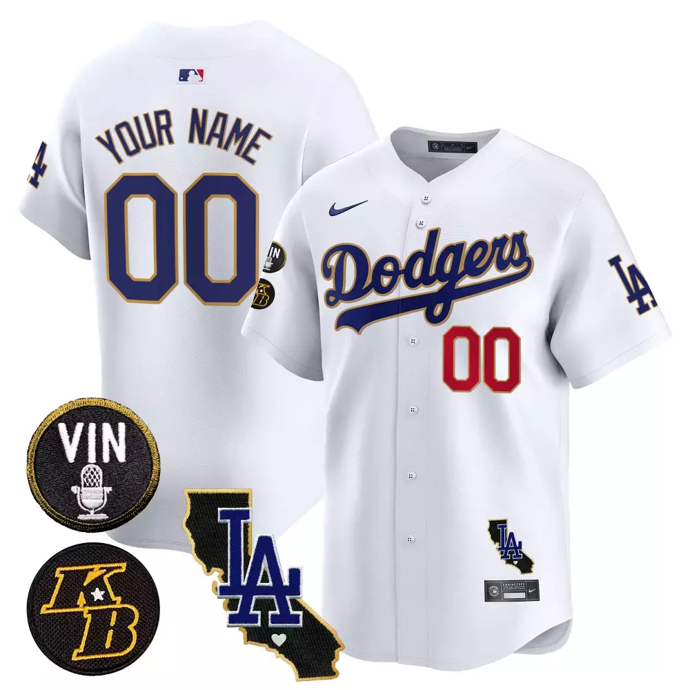 Vin Roberto Patch Dodgers Custom Jersey | Gold Trim Vapor Premier Limited Edition | Fan Gear for Men, Women & Youth