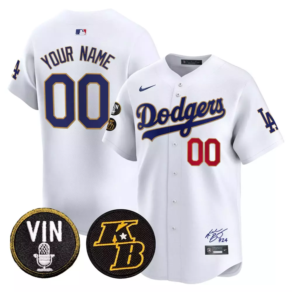 Dodgers White Youth Kobe Bryant Signature Jersey | Vin Patch Vapor Premier Limited Edition | All Stitched Fan Gear | For Men, Women & Youth