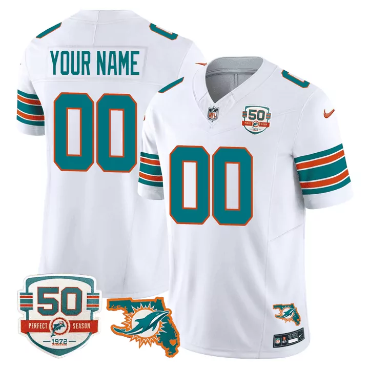 white youth miami dolphins throwback 50th perfect season florida patch vapor custom jersey all stitched