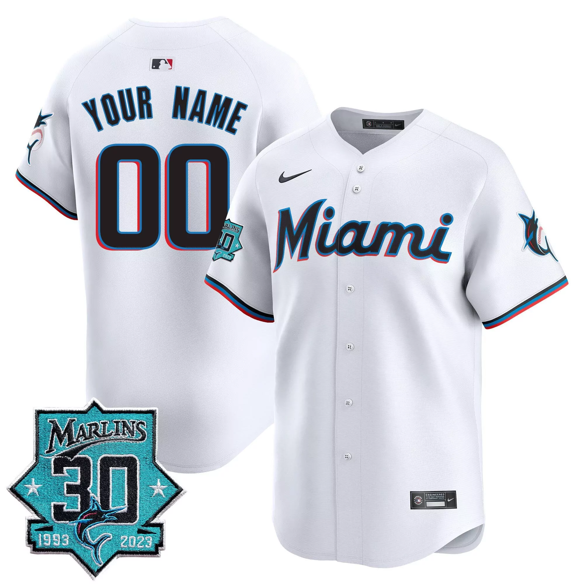 white youth miami marlins 30 seasons anniversary patch vapor premier limited custom jersey all stitched
