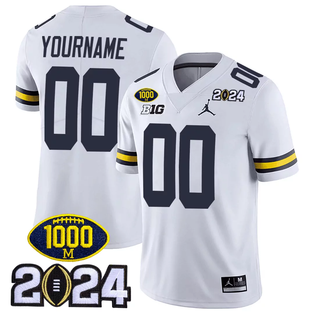white youth michigan wolverines 1000 wins 2024 college bowl patch vapor limited custom jersey all stitched