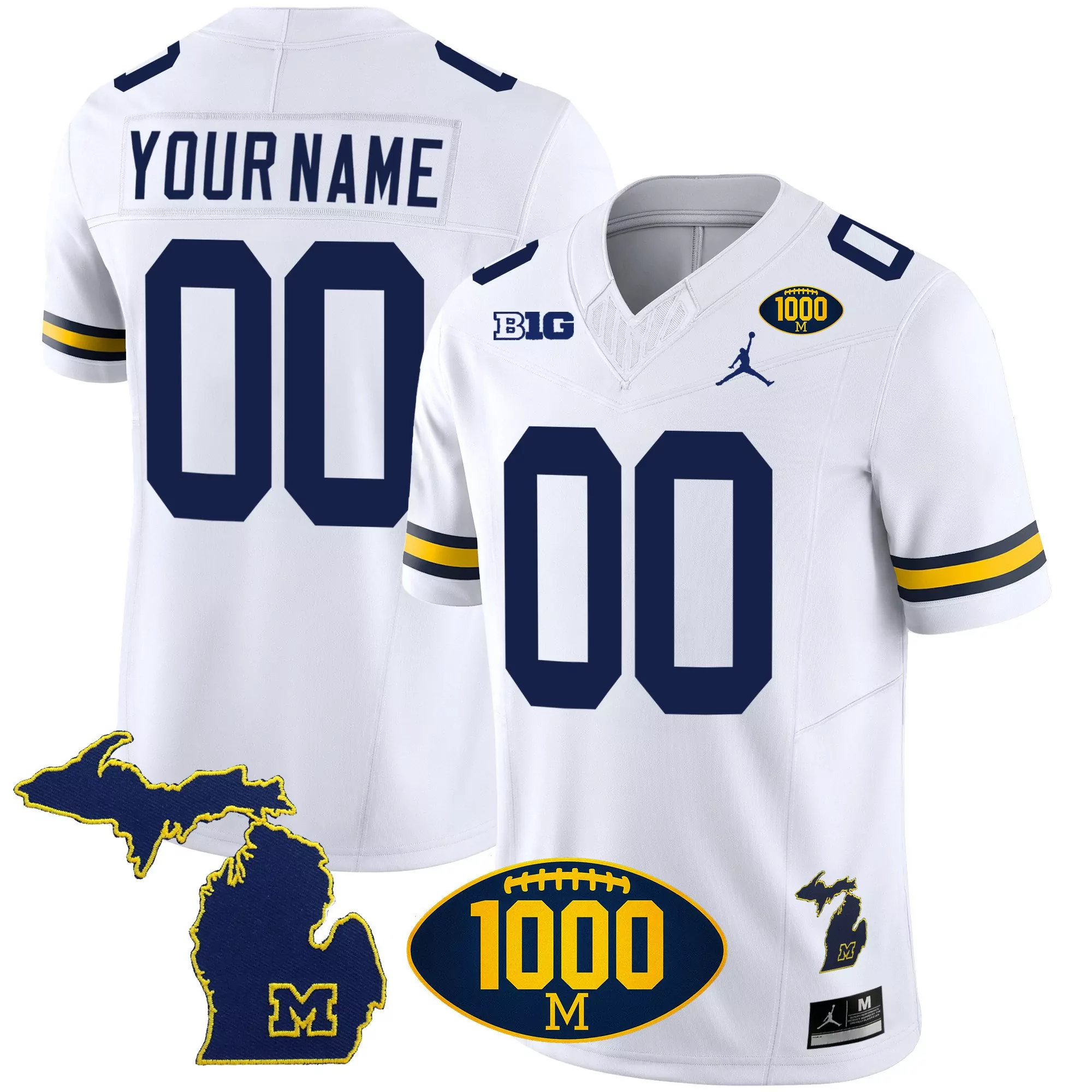 white youth michigan wolverines 1000 wins 2024 college bowl patch vapor limited custom jersey all stitched