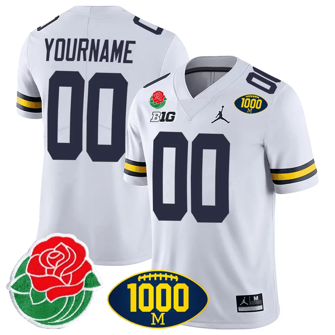 white youth michigan wolverines 1000 wins rose bowl patch special custom jersey all stitched