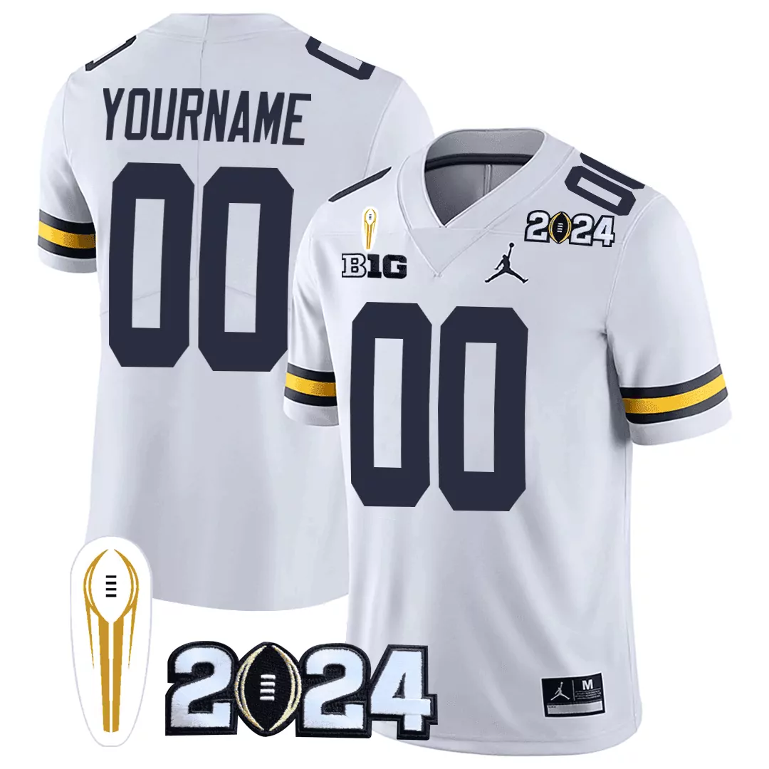 white youth michigan wolverines 2024 cfp national champions trophy patch vapor custom jersey all stitched