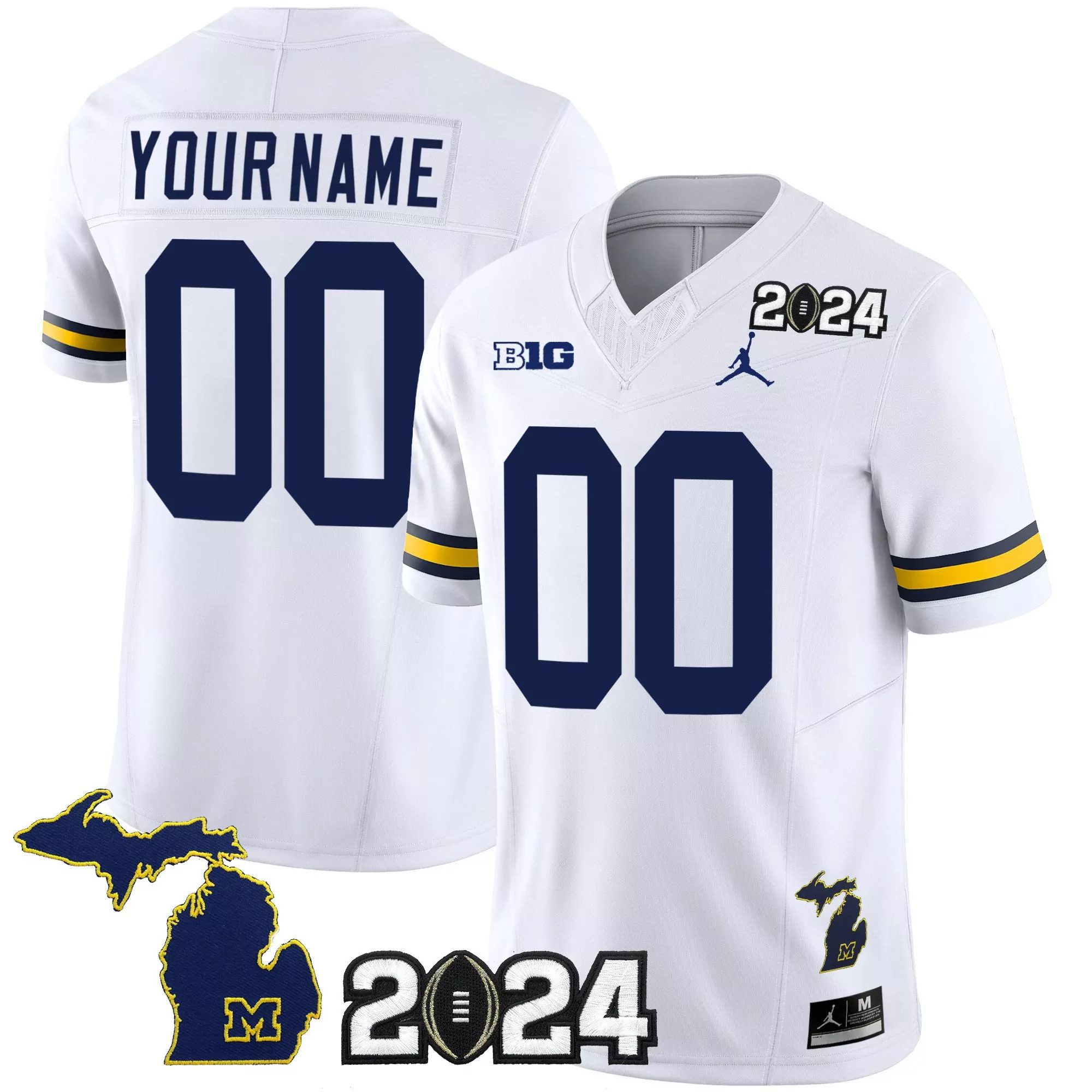 white youth michigan wolverines 2024 cfp national champions trophy patch vapor custom jersey all stitched