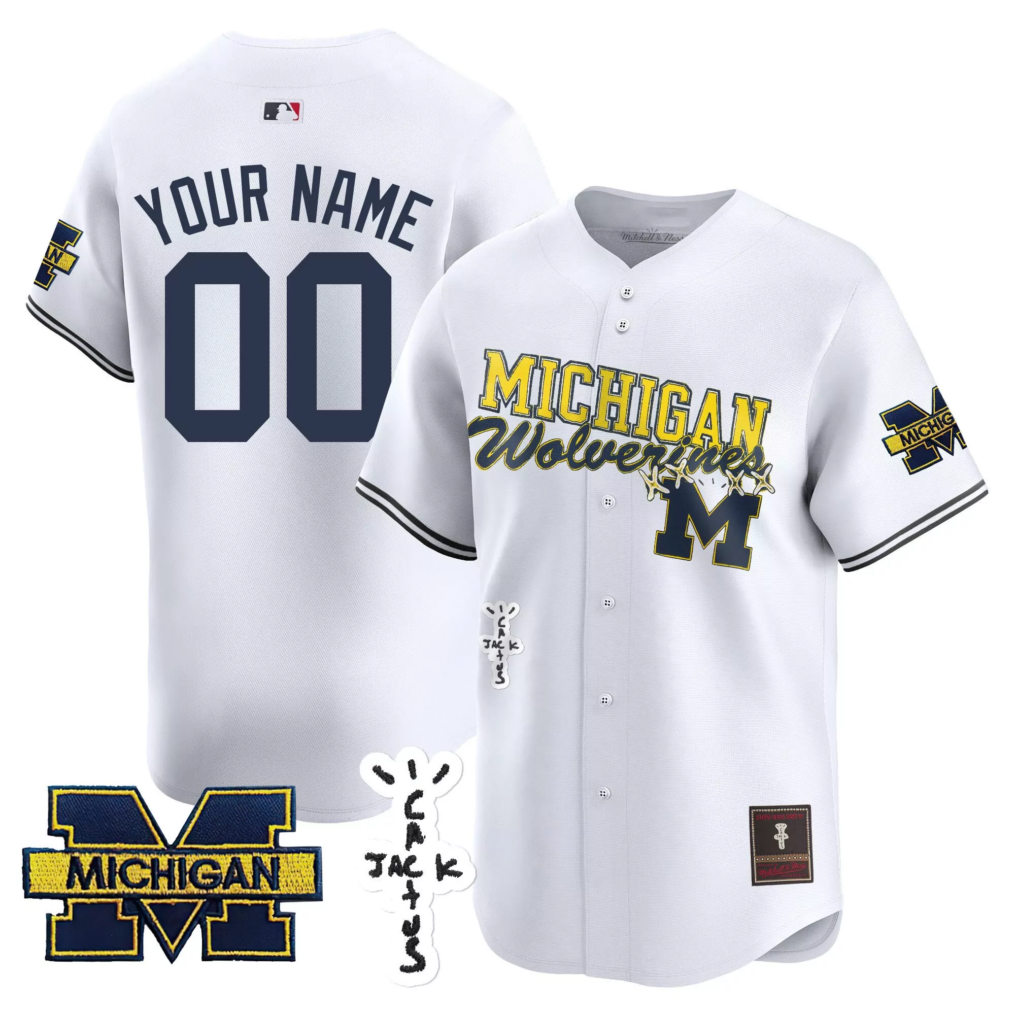 white youth michigan wolverines 2024 cfp national champions trophy patch vapor custom jersey all stitched