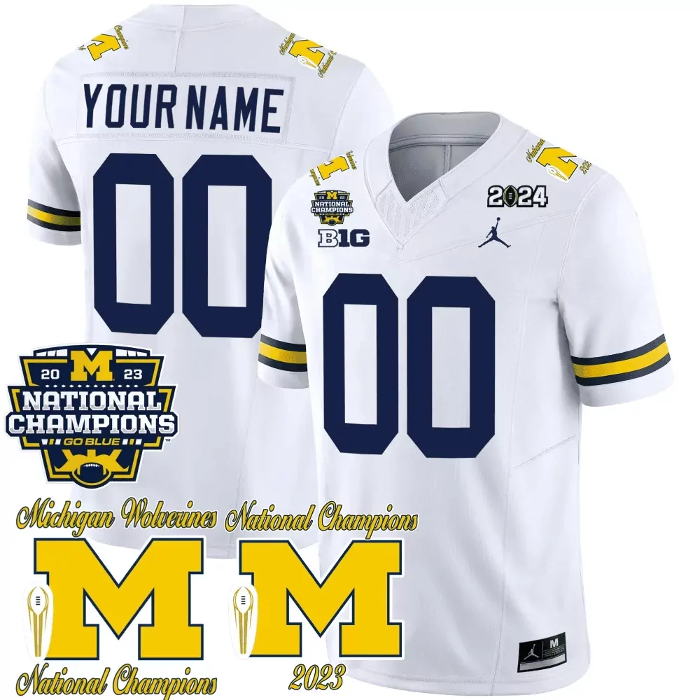 white youth michigan wolverines 2024 cfp national champions trophy patch vapor custom jersey all stitched