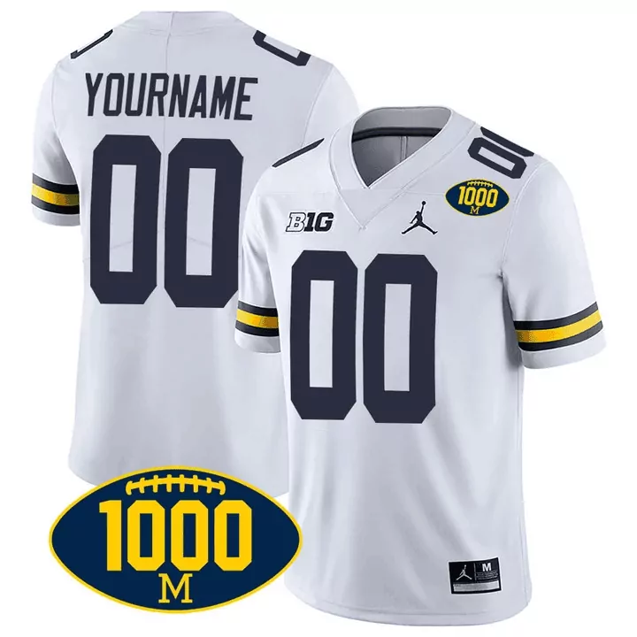 white youth michigan wolverines michigan 1000 wins patch custom jersey all stitched