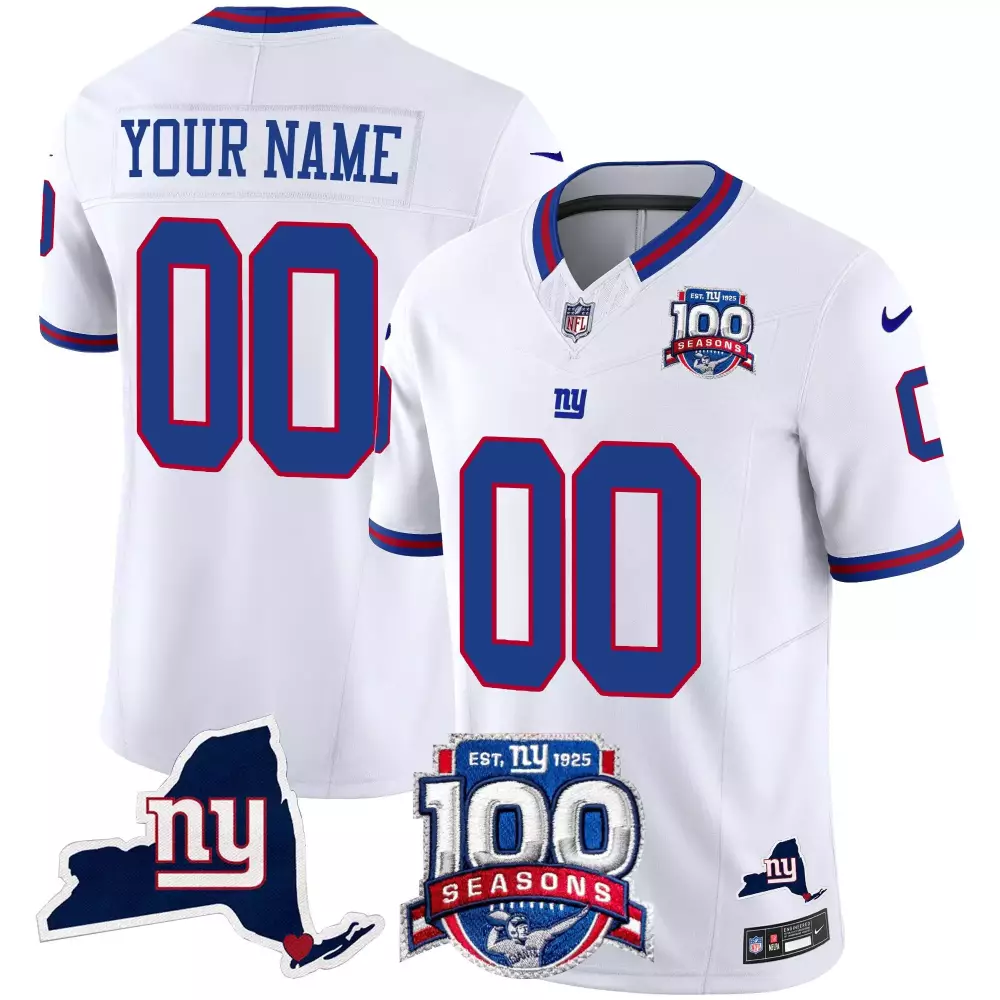 New York Giants 100th Season White Youth Vapor Limited Custom Jersey | Stitched State Patch | Fan Gear for Youth