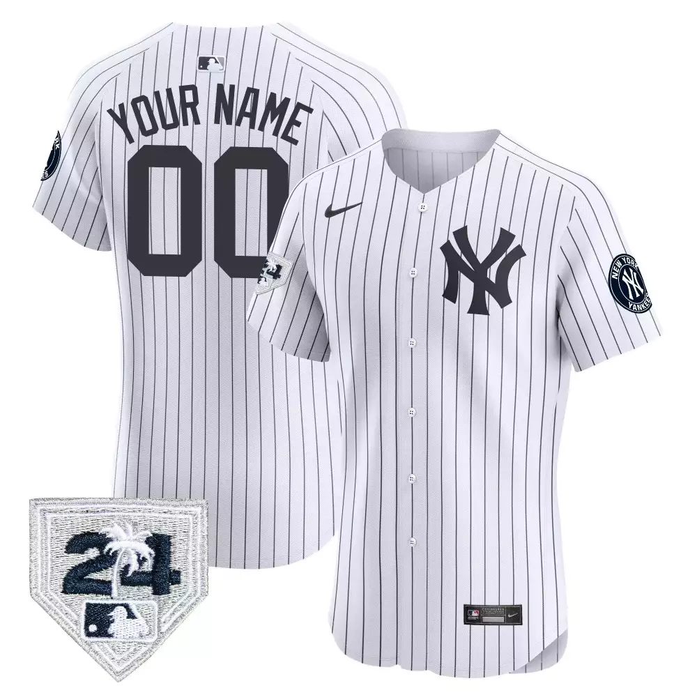 white youth new york yankees 2024 spring training patch vapor premier elite custom jersey v2 all stitched