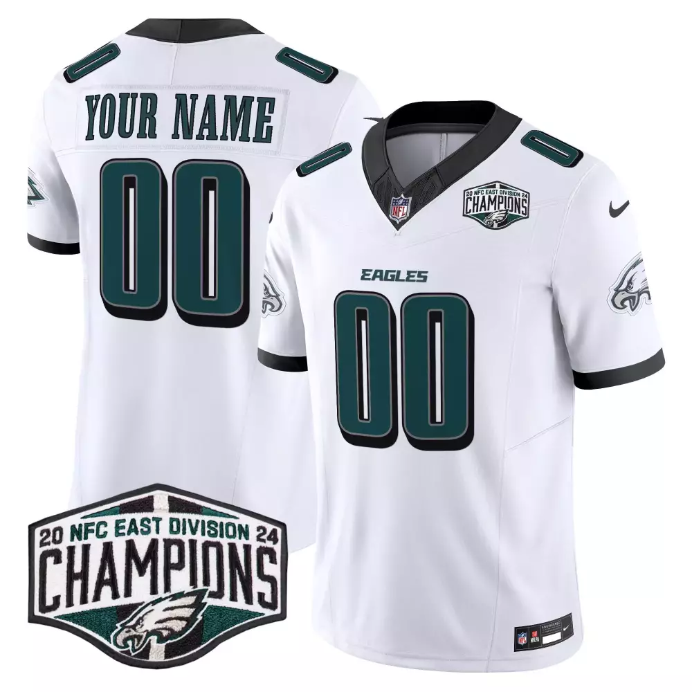 white youth philadelphia eagles 2024 nfc east division champions vapor limited custom jersey all stitched
