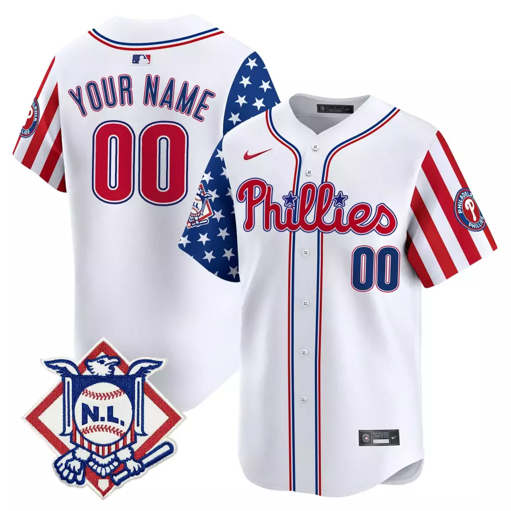 white youth philadelphia phillies 2024 fourth of july vapor premier limited custom jersey v2 all stitched