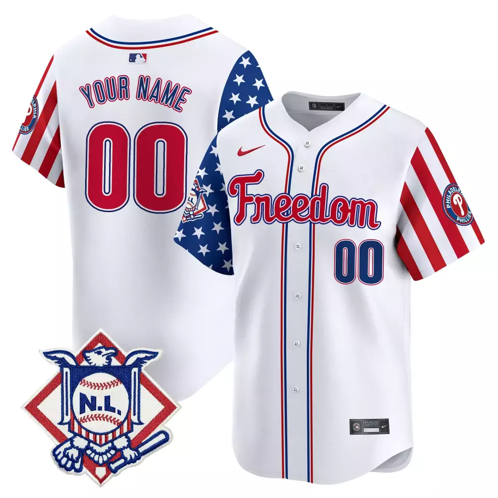 white youth philadelphia phillies 2024 fourth of july vapor premier limited custom jersey v2 all stitched
