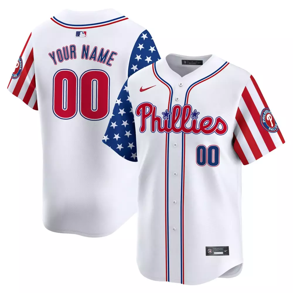 white youth philadelphia phillies 2024 fourth of july vapor premier limited custom jersey v2 all stitched