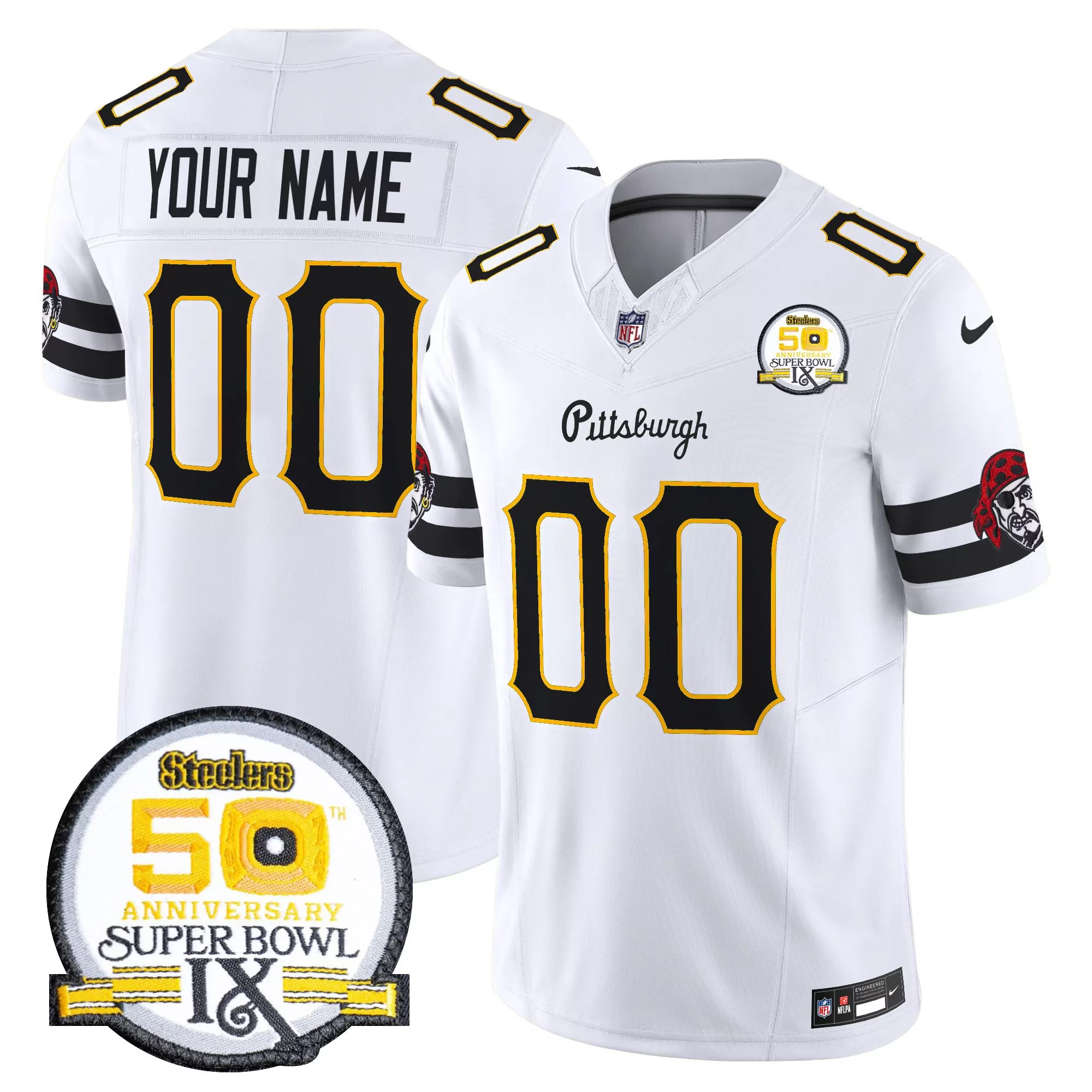 white youth pittsburgh steelers 2024 vapor limited custom jersey all stitched