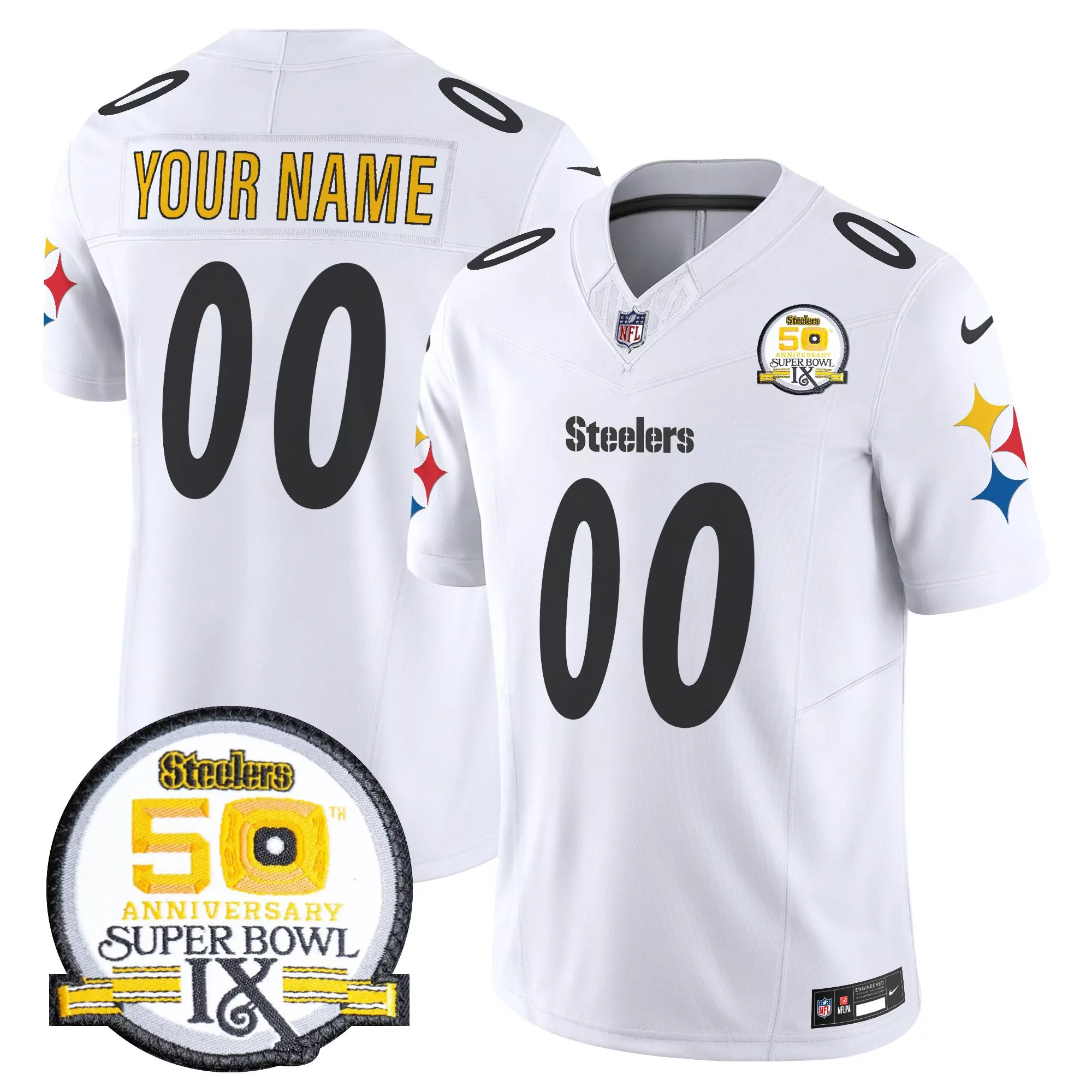 white youth pittsburgh steelers 50th anniversary of super bowl ix patch vapor limited custom jersey v2 all stitched