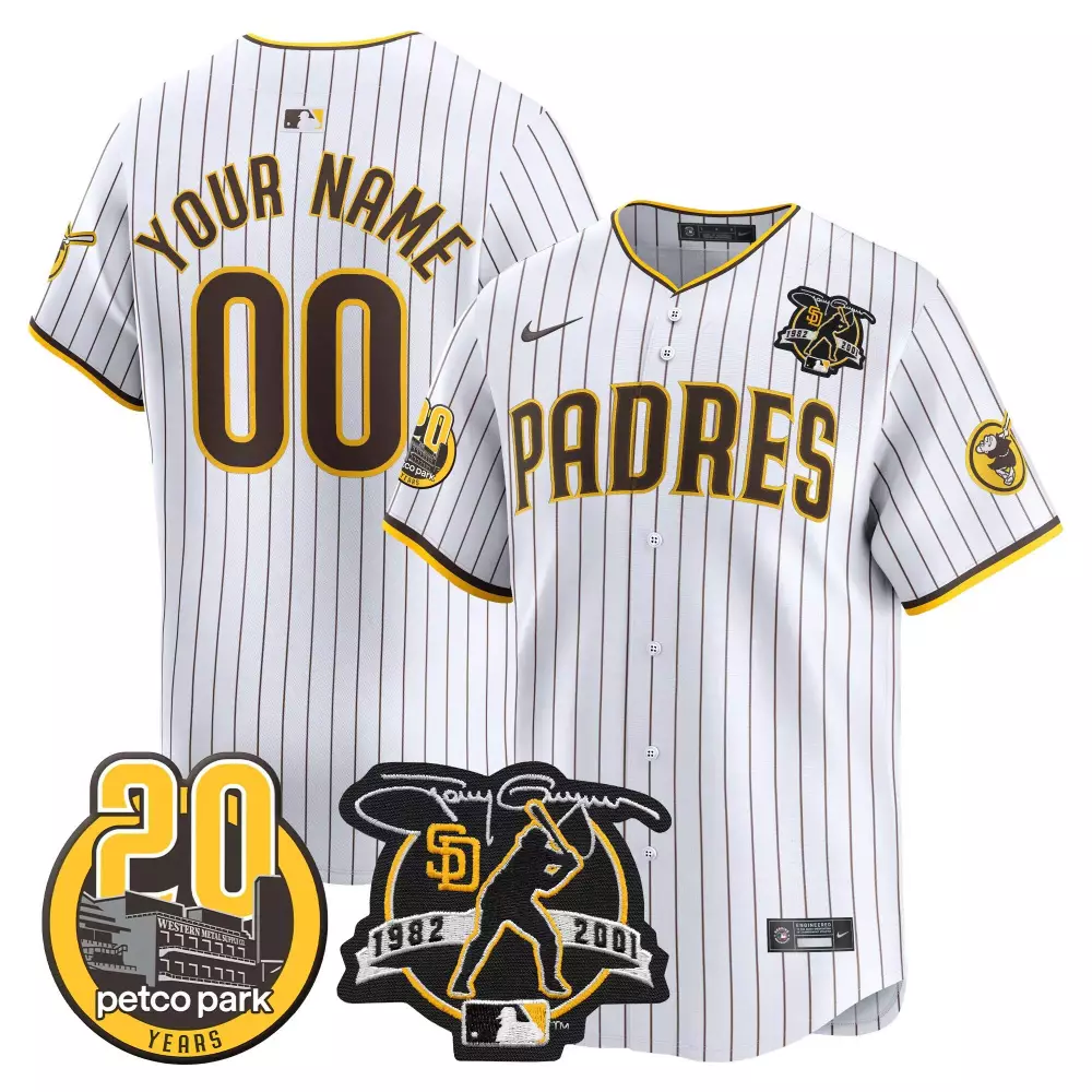 white youth san diego padres tony gwynn petco park 20th patch vapor premier limited custom jersey all stitched