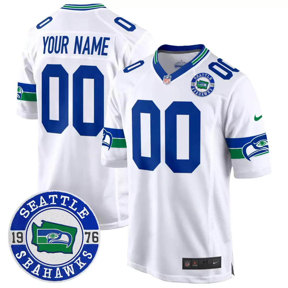 white youth seattle seahawks throwback est 1976 patch game custom jersey all stitched